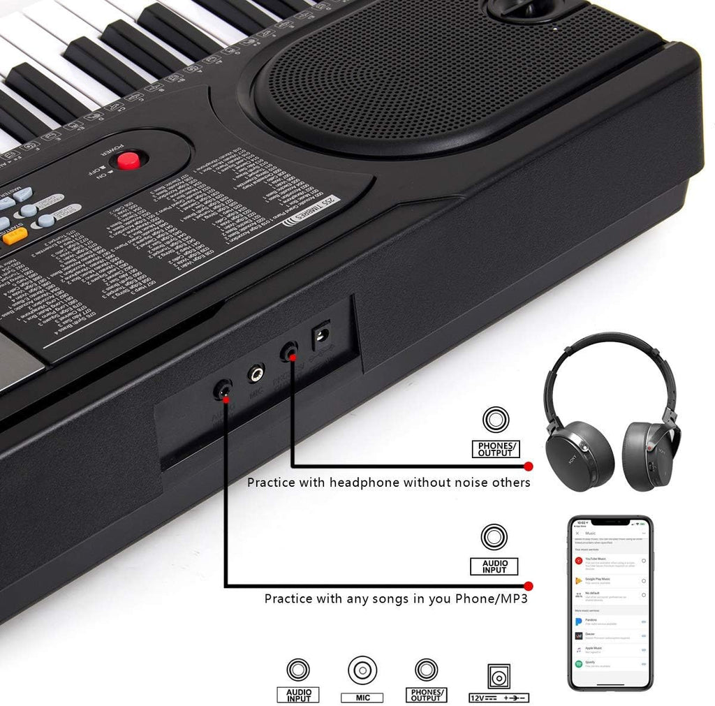 61 Key Digital Piano Portable Electronic Keyboard with Built-In Speaker, Microphone, Music Stand W61204
