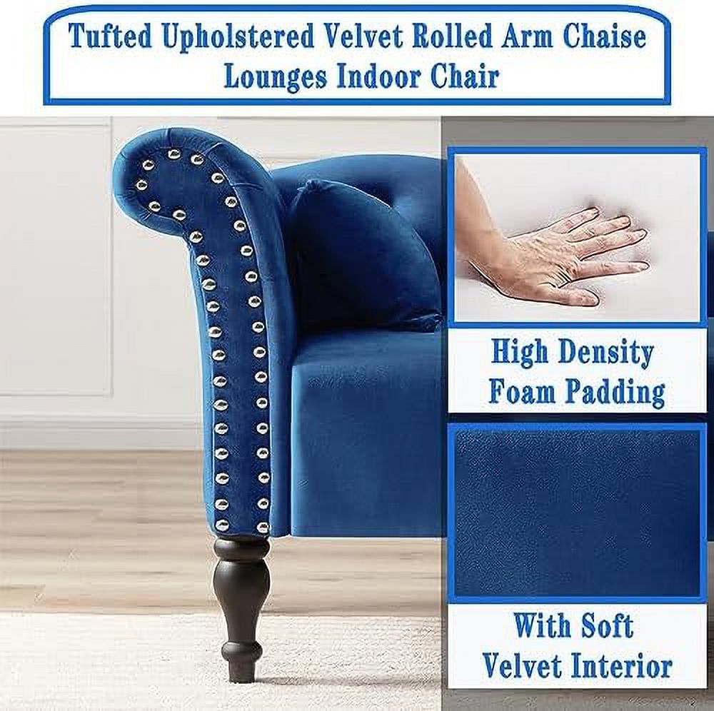 Grey Velvet Rolled Arm Chaise Lounge with Pillow F20608