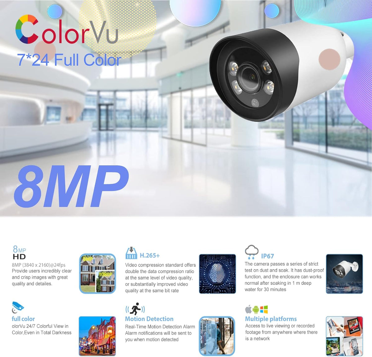 8MP 4K Bullet POE IP Security Camera with Microphone, Night Vision A7931