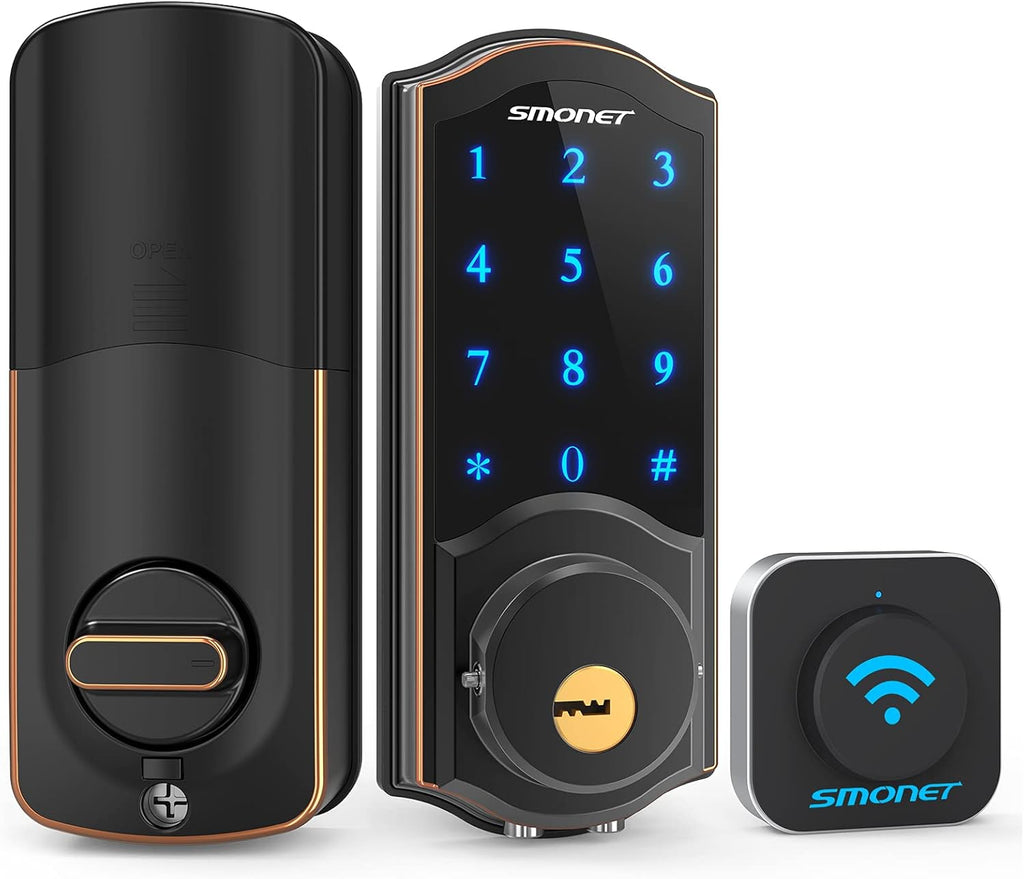 Silver Smart Deadbolt with Keypads and Gateway Hub R996732