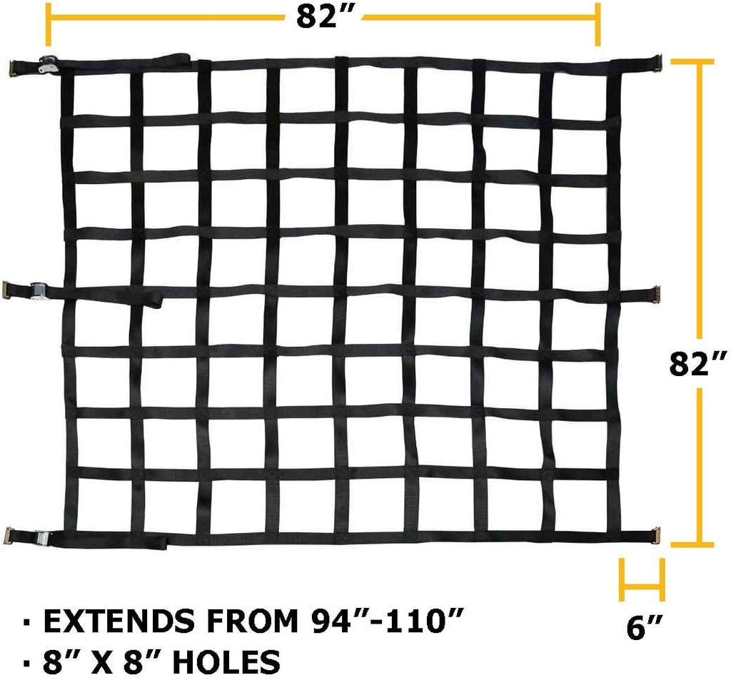 Heavy Duty Cargo Net with Cam Buckles and E-Track Fittings, 82 Inches by 82 Inches, 8 Inch by 8 Inch Holes X549