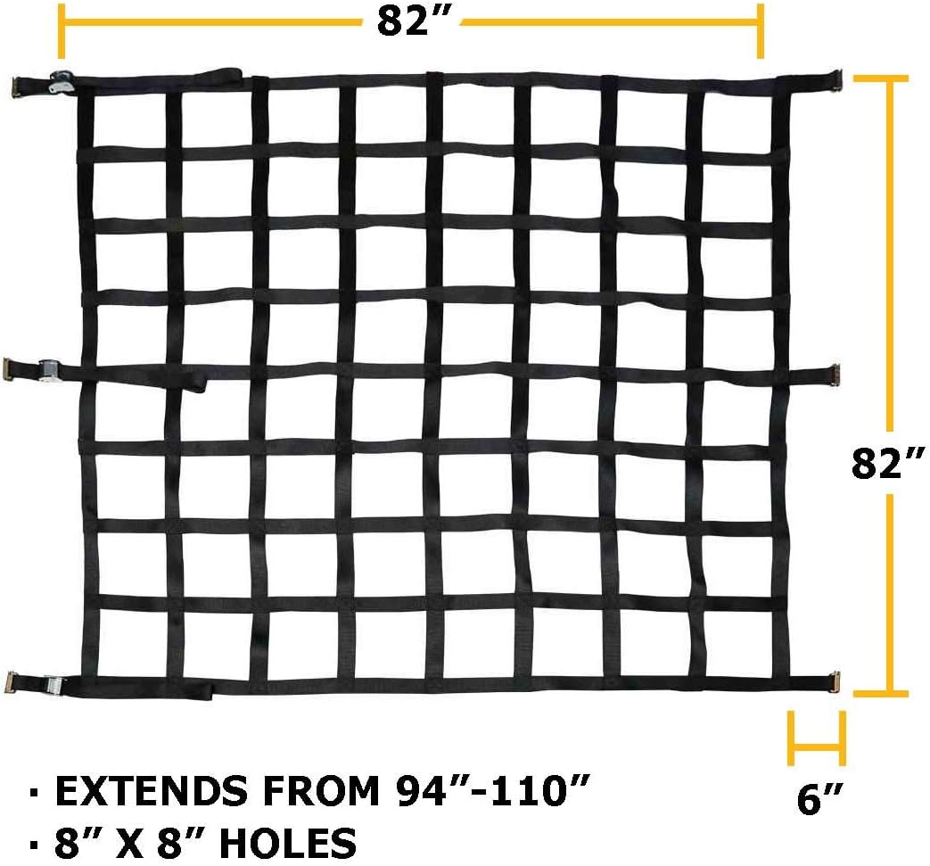 Heavy Duty Cargo Net with Cam Buckles and E-Track Fittings, 82 Inches by 82 Inches, 8 Inch by 8 Inch Holes X549