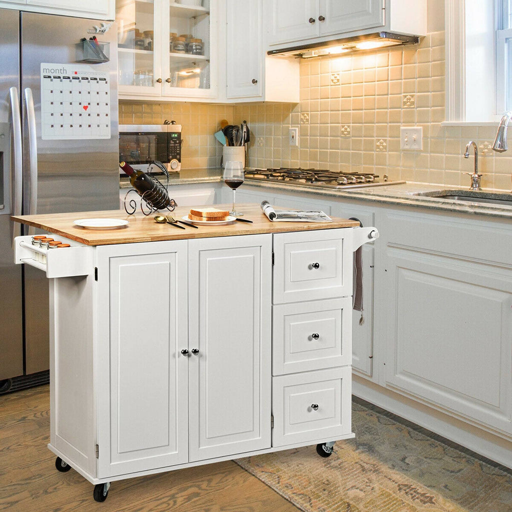 White Drop-Leaf Kitchen Island Trolley Cart Wood Storage Cabinet Q84819