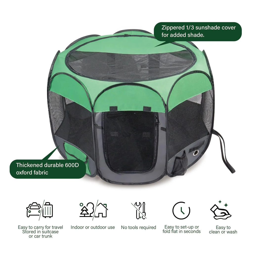 Medium Size Portable Foldable Pet Playpen with Zipper Top Cover Door I1115
