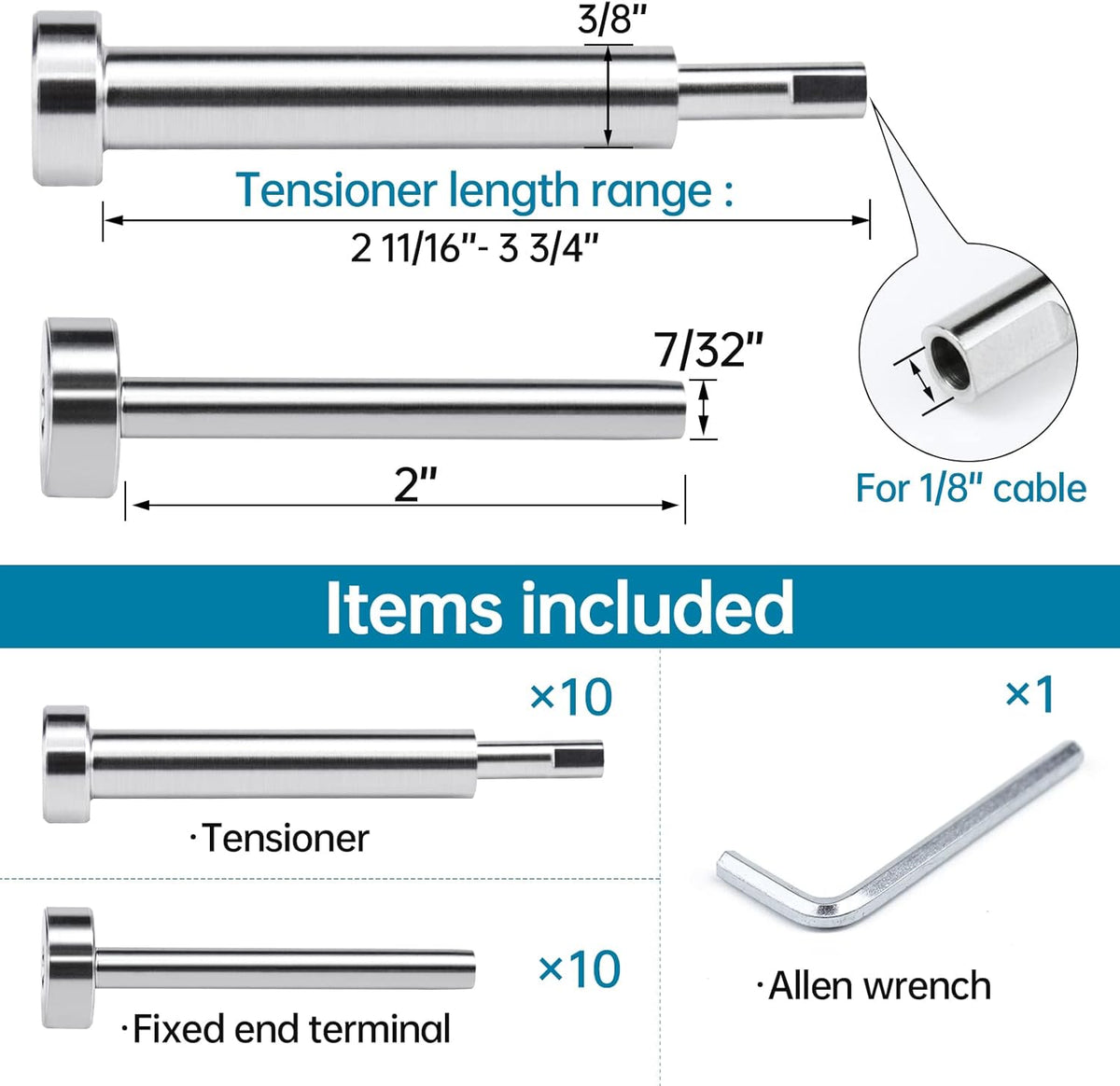 10Pair Invisible Cable Railing Kit T316 Stainless Steel T239790