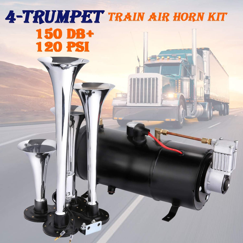150DB 4 Air Horn Train Horns Kit with 120 PSI 12V Compressor A526336