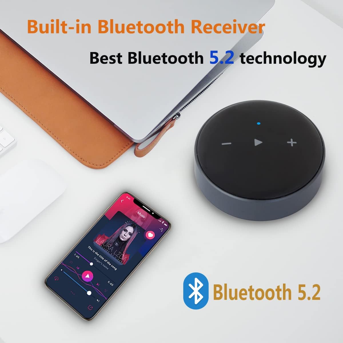 Wiim Mini Airplay 2 Music Streamer WiFi/Bluetooth Wireless Connection, Multiroom/Multizone Stereo Receiver Audio Adapter D8963