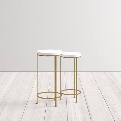 White Metal and Wood 2 Piece Nesting Tables Set A72185