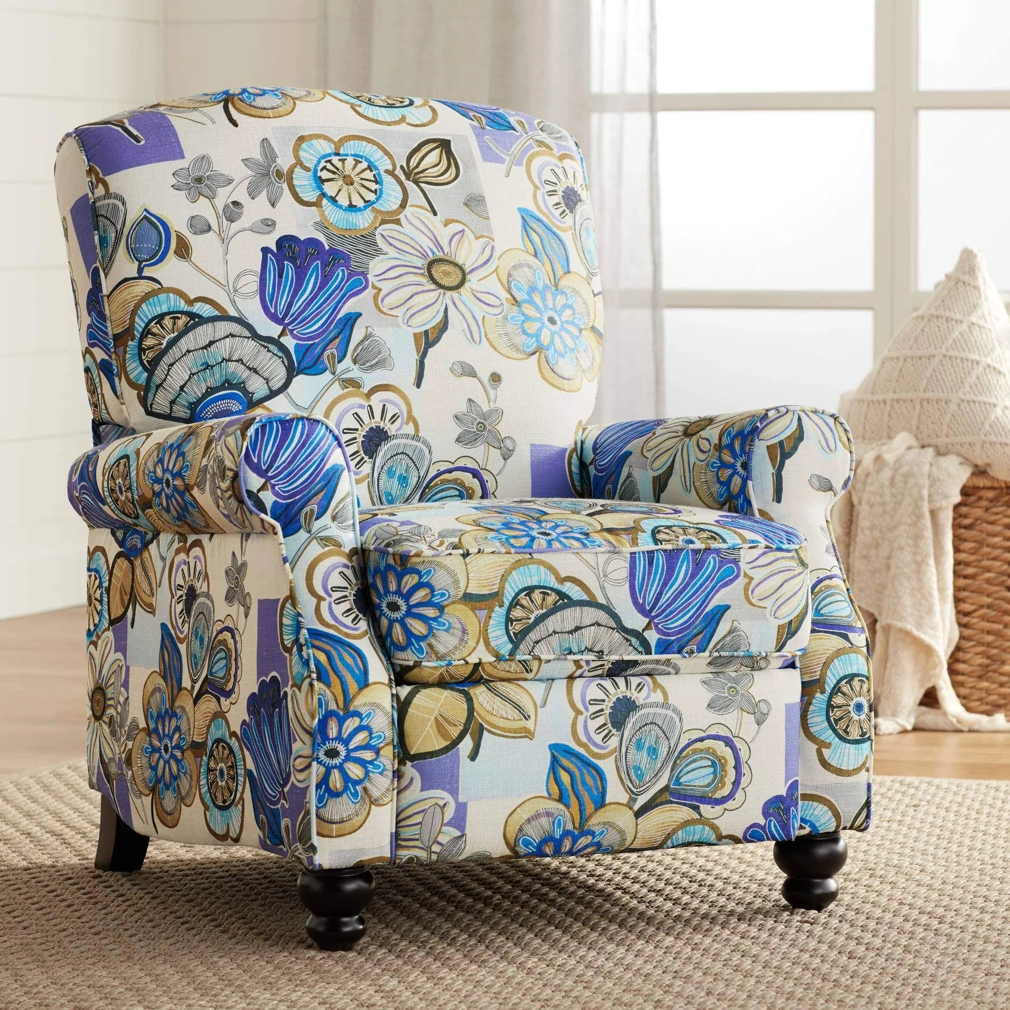 Indigo Floral Push Back Recliner Chair M9414