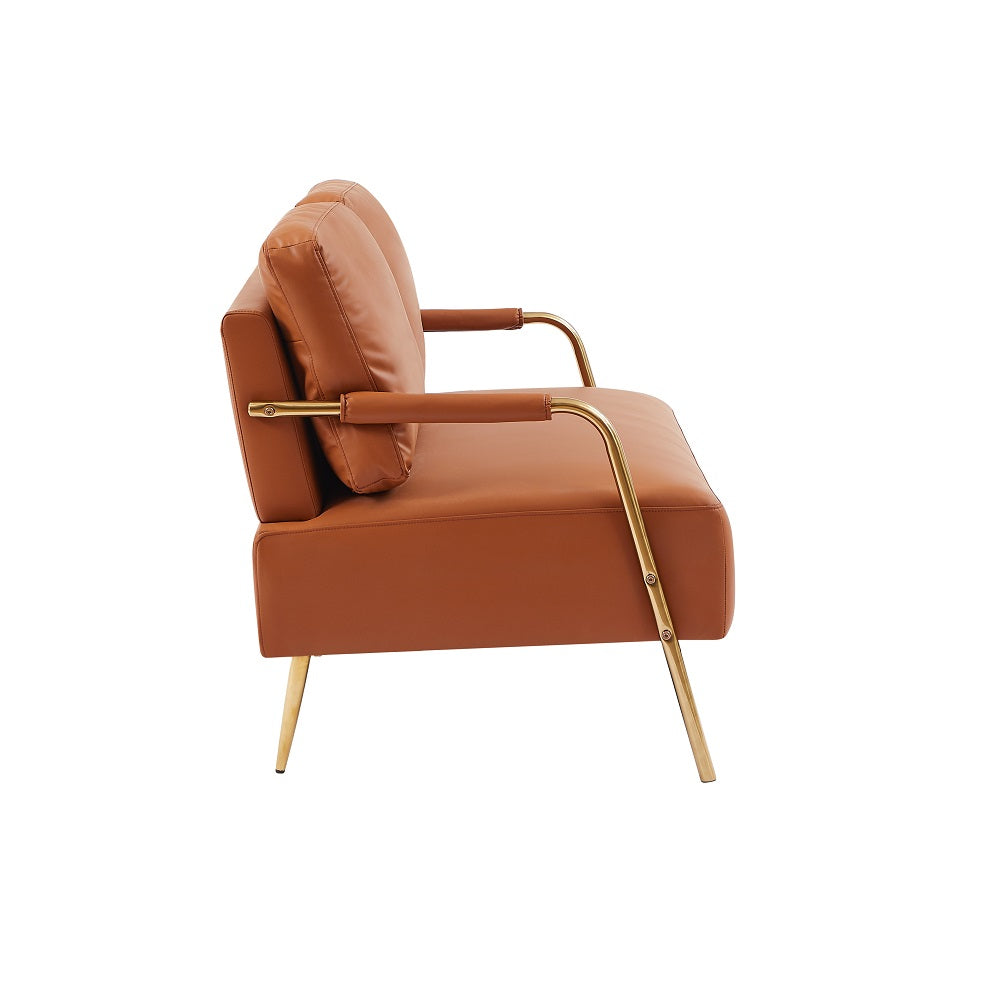 Brown Fabric 2-seater Loveseat Couch with Removable Back Cushion and Metal Leg Q458760