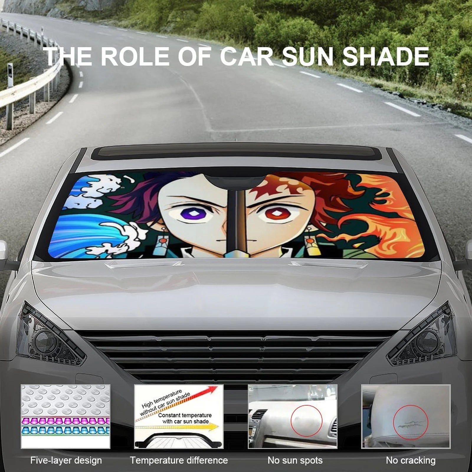 Demon Slayer Anime Car Windshield Sunshade Foldable Reflective Sun Visor E539