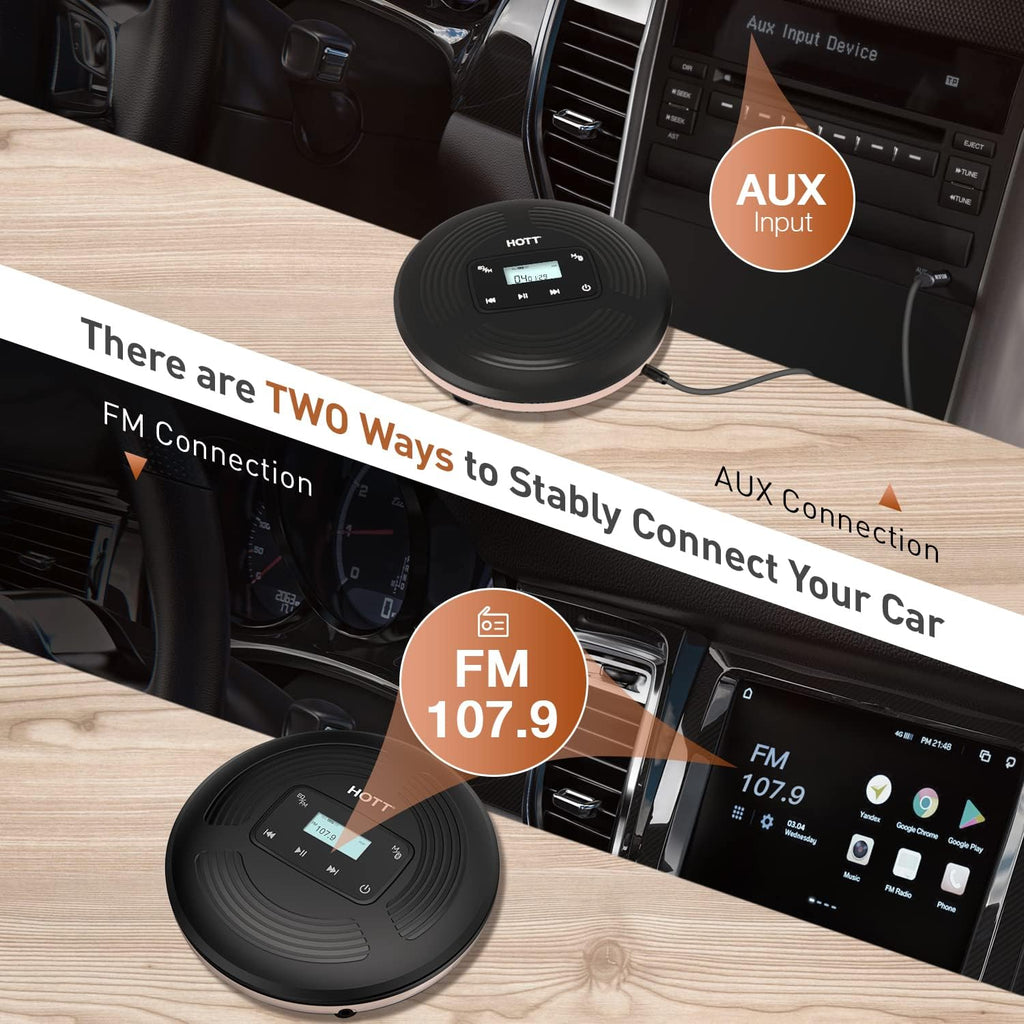 Rechargeable Portable CD Player with Bluetooth, AUX Output, FM Transmitter, Black Z1230