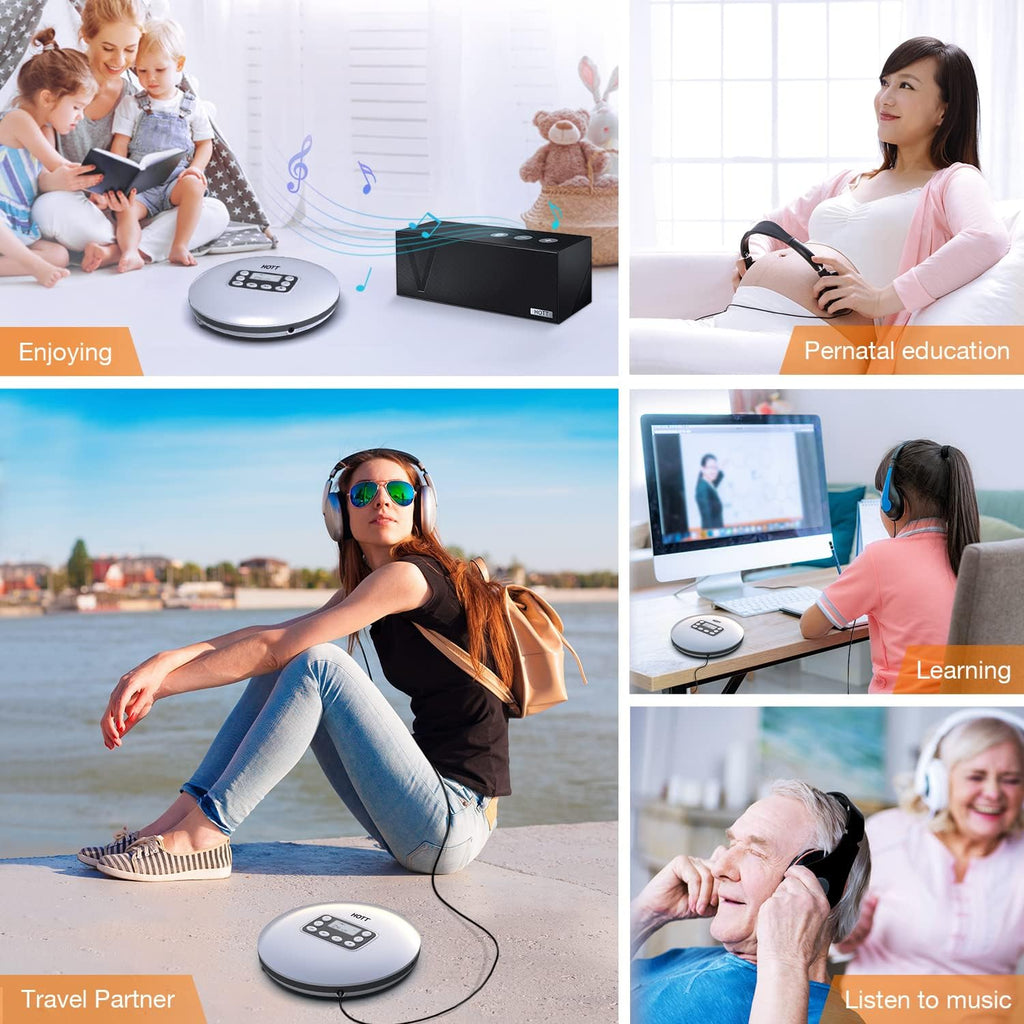 Silver Rechargeable Portable CD Player with Bluetooth V6173