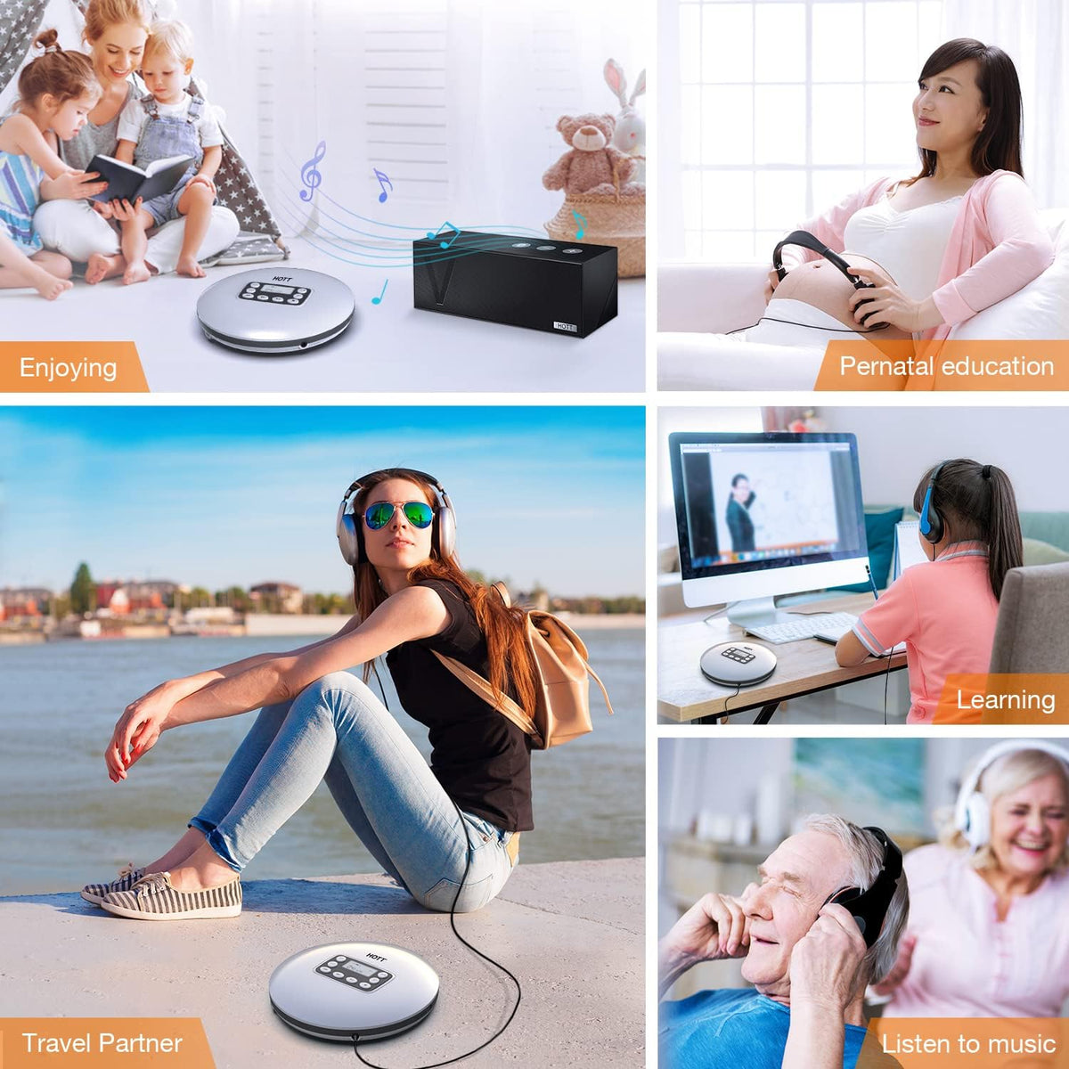 Silver Rechargeable Portable CD Player with Bluetooth V6173