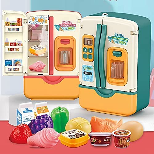 Kids Kitchen Toys Fridge Refrigerator Play Kitchen Set with Accessories Music and Light D541