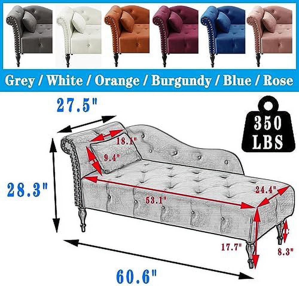 Grey Velvet Rolled Arm Chaise Lounge with Pillow F20608