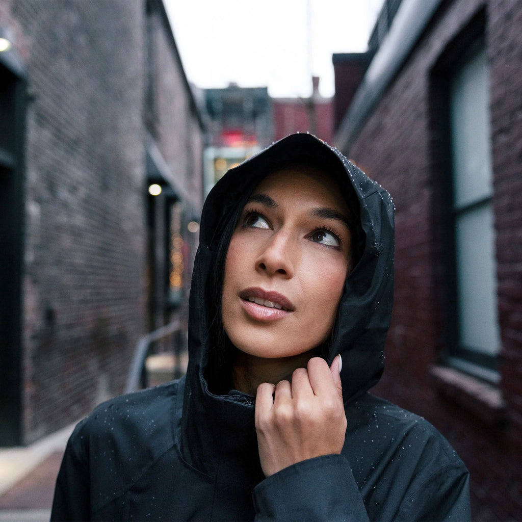 Black Waterproof Hooded Rain Jacket V3314