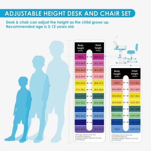 Blue Height Adjustable Kids Study Desk & Chair Set with LED Lamp, Drawer, Bookstand, Chair Cover K52806
