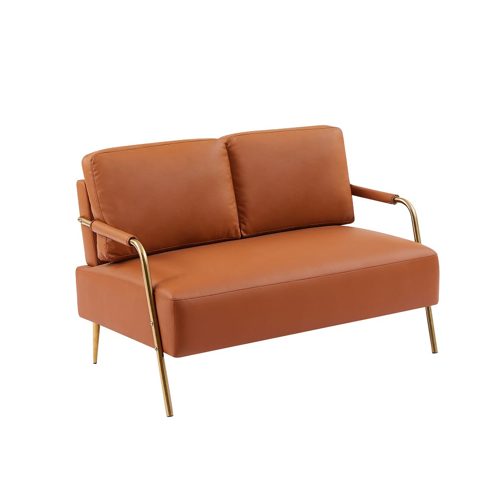 Brown Fabric 2-seater Loveseat Couch with Removable Back Cushion and Metal Leg Q458760