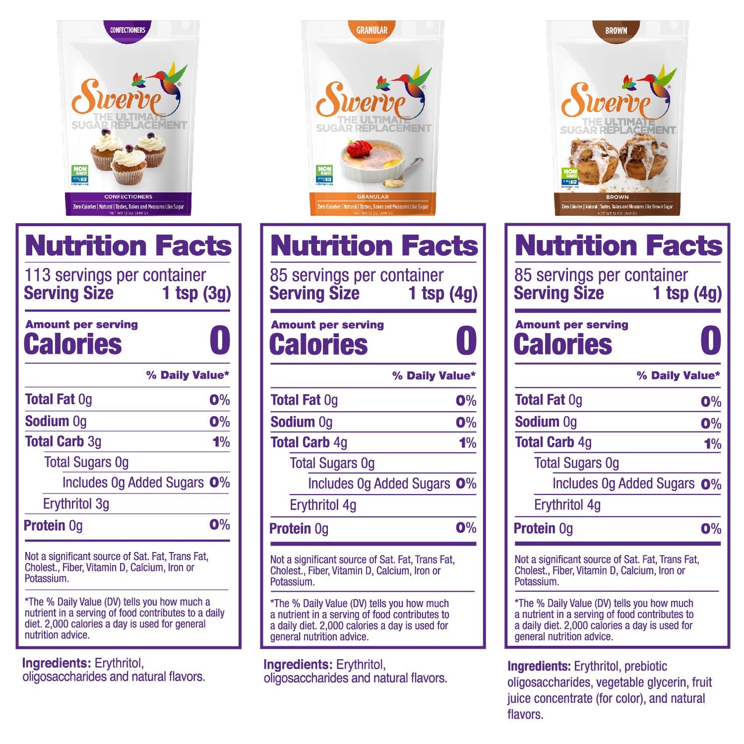 Granular, Confectioners, and Brown Sweetener 3 pack T389