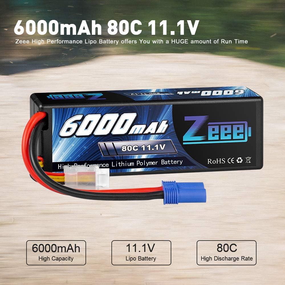11.1V 80C 3S 6000mAh Lipo Battery Hard Case with EC5 Connector (2 Pack) T873503