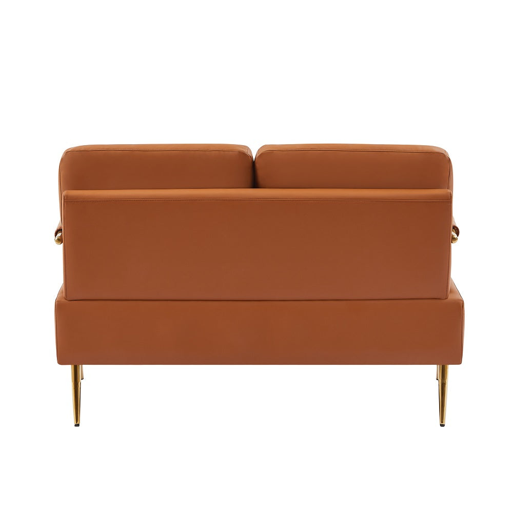 Brown Fabric 2-seater Loveseat Couch with Removable Back Cushion and Metal Leg Q458760