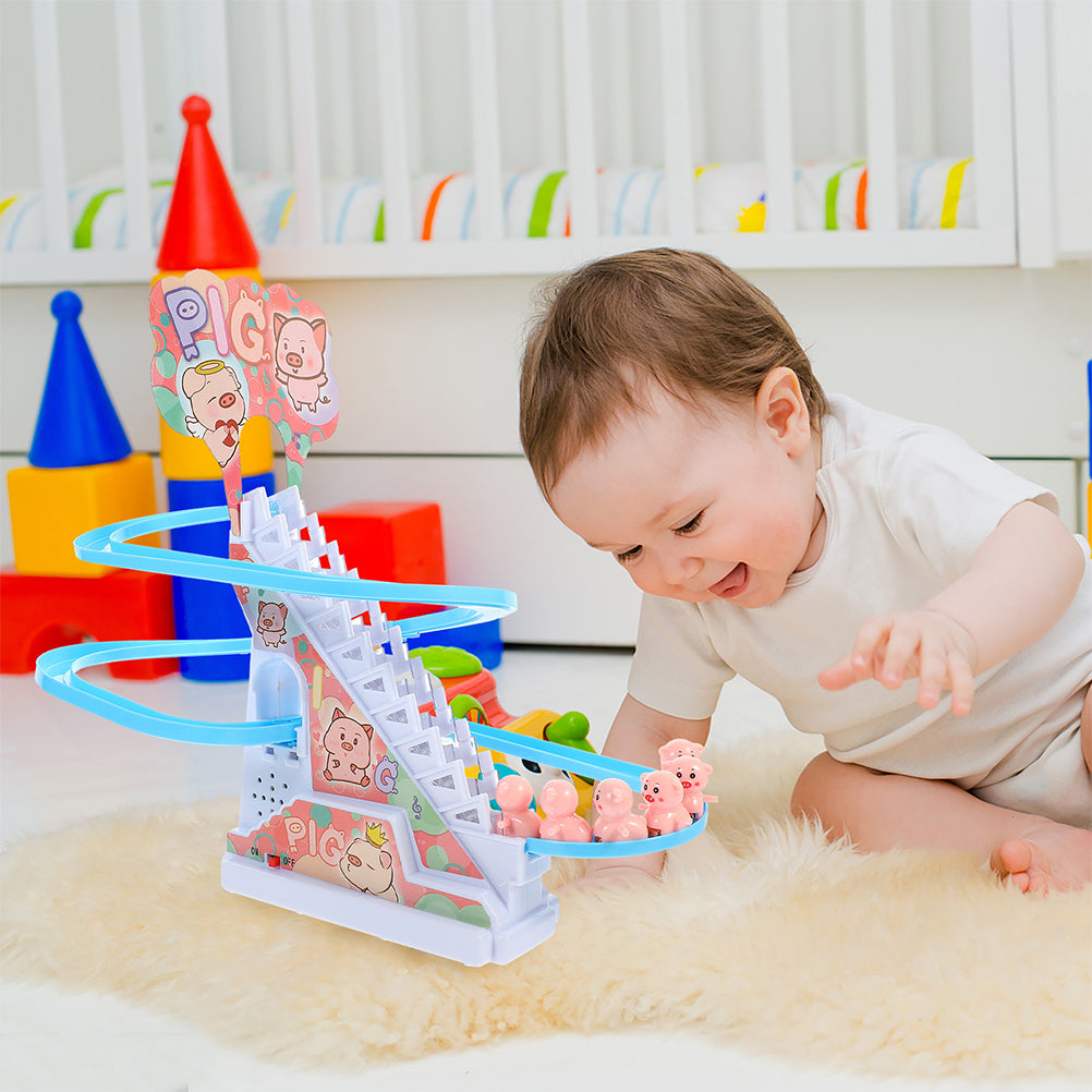 Small Piggy Sliding Toys Electric Piggy Climbing Stairs Tracks Slide Toy Q280310