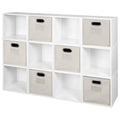 12 Cube Storage Set with 6 Canvas Bins White Wood Grain Natural J34613