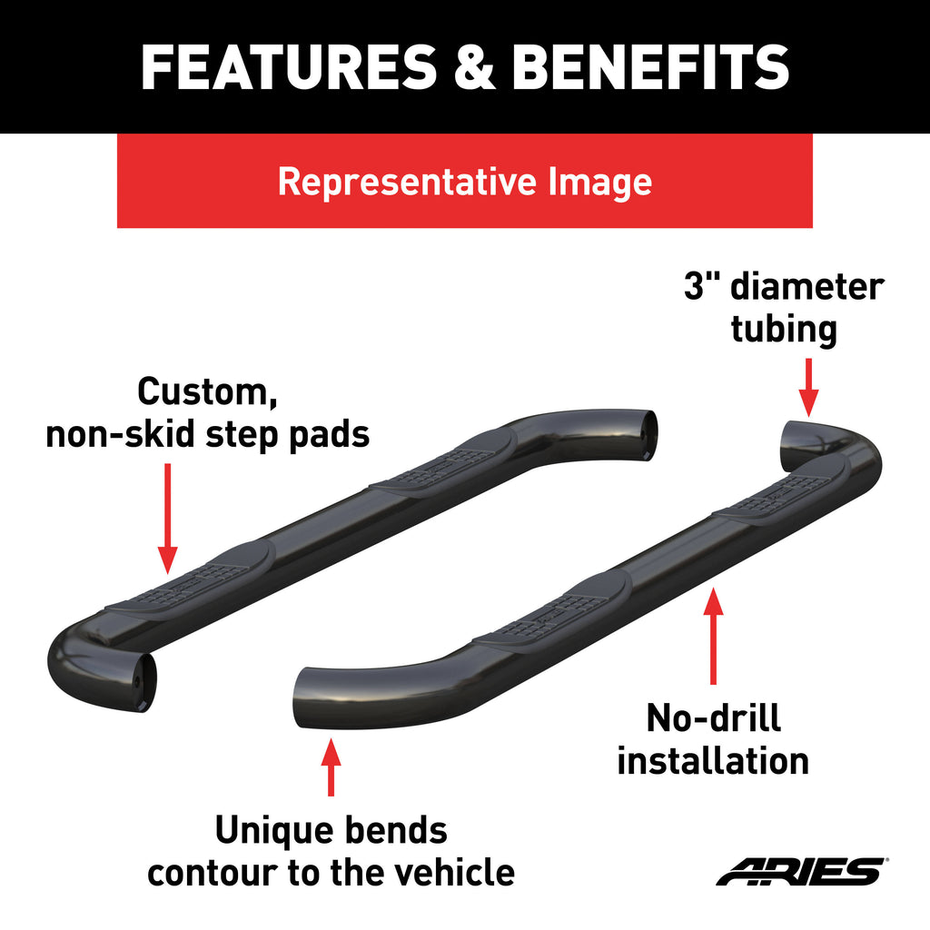 Black 3-Inch Round Side Bars R30906