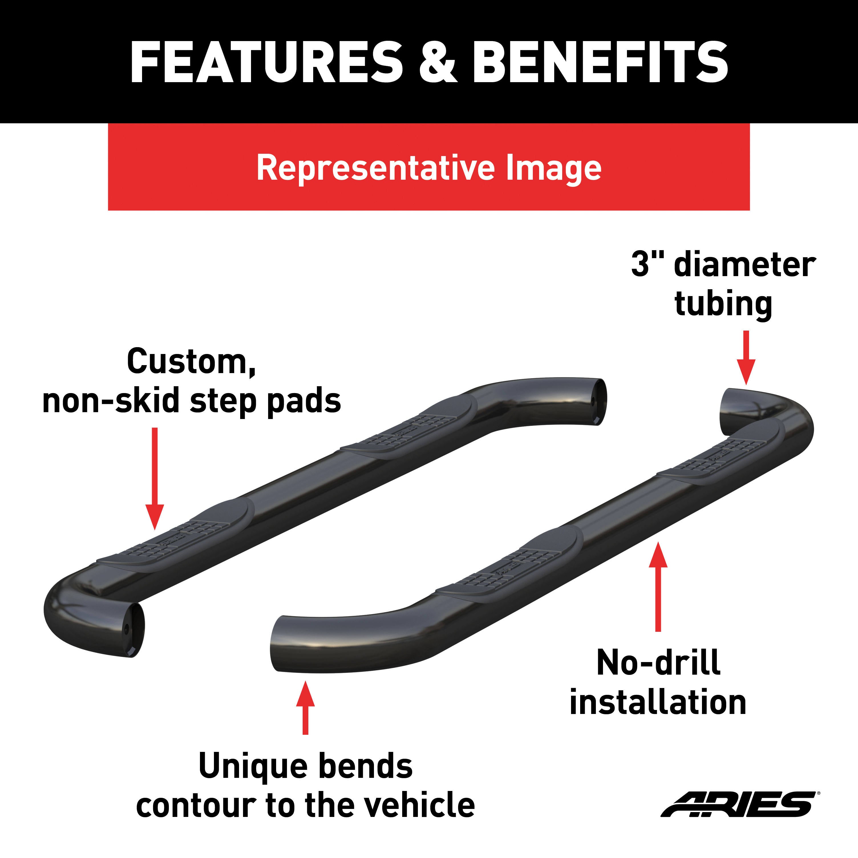 Black 3-Inch Round Side Bars R30906