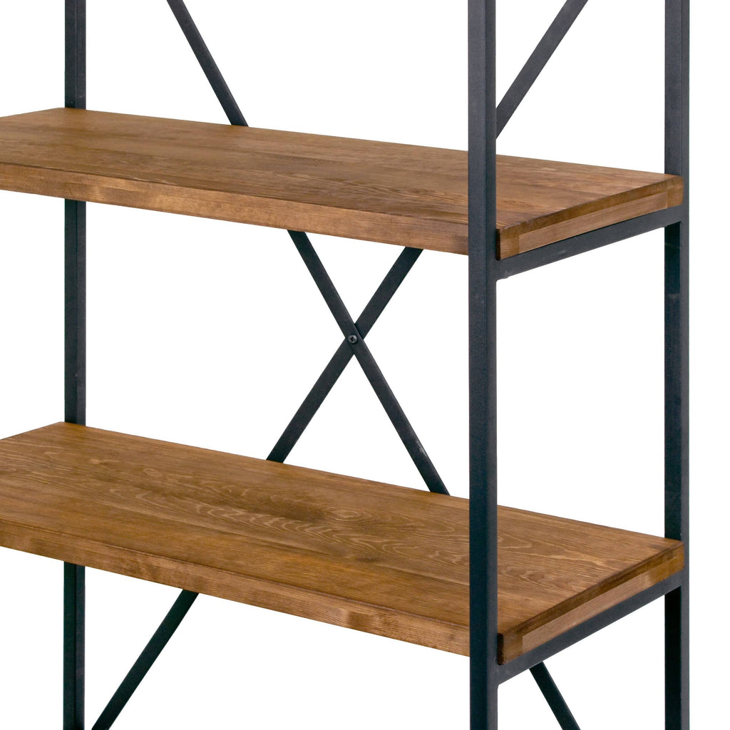 Brown Pine Wood Shelf Etagere Bookcase with Metal Frame Q695210
