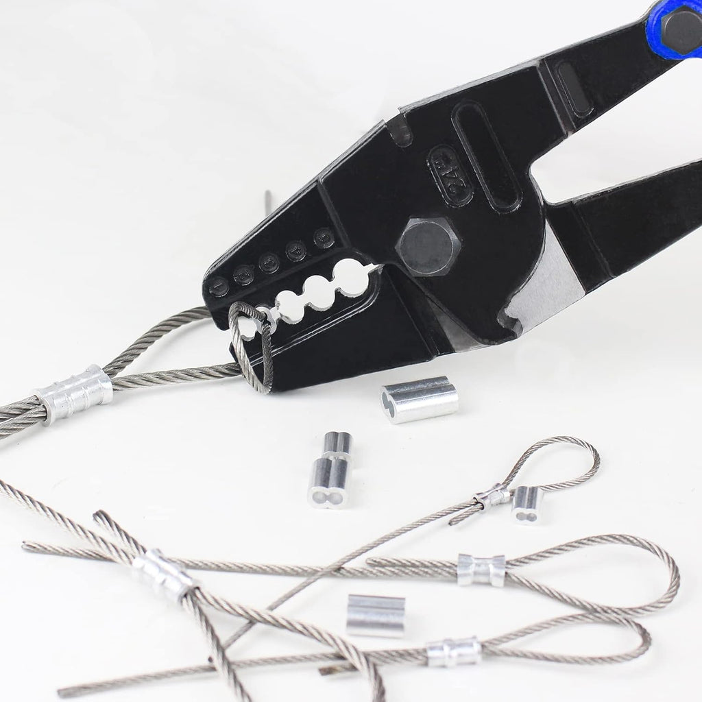 24 Inch Hand Crimping Cutting Tool, Wire Rope Crimping Tool, with 50pc Aluminum Stop Sleeves Oval Sleeves Pack of 2 M985