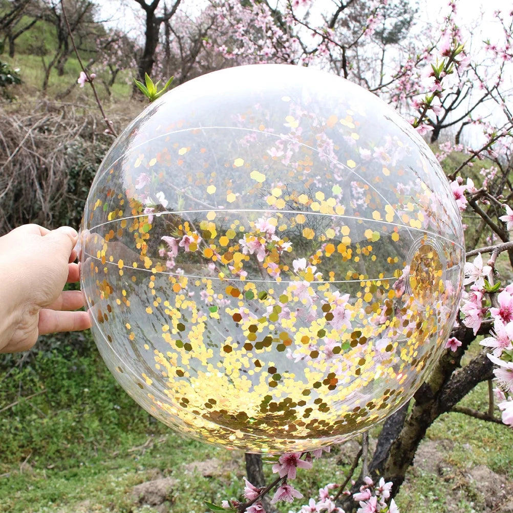 2pcs Glitter Sequin Beach Balls Inflatable PVC Ball Toys with Pumps R769426