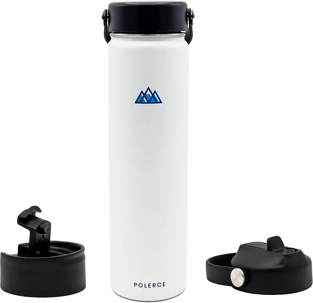 24 Oz White Stainless Steel Vacuum Insulated Bottle with 3 Lids Y447752