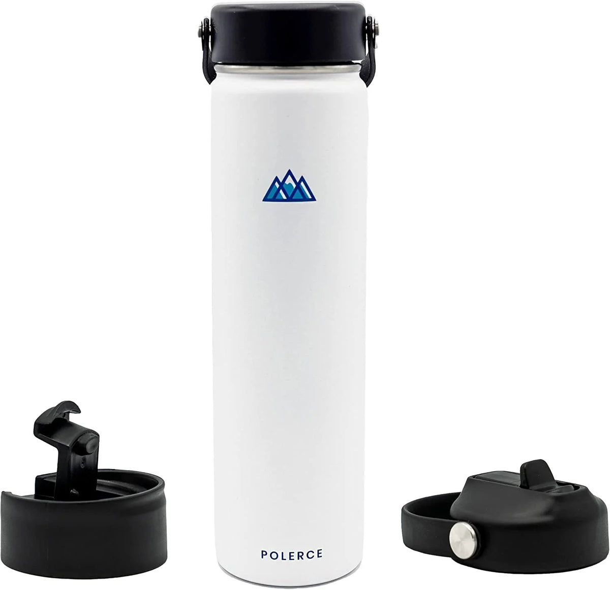 24 Oz White Stainless Steel Vacuum Insulated Bottle with 3 Lids Y447752