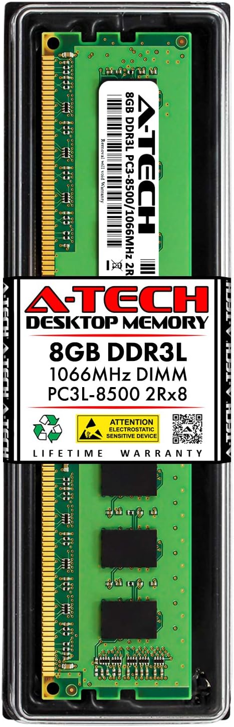 8GB DDR3 / DDR3L 1066MHz Desktop Memory Module (1 x 8GB) PC3-8500 Non-ECC Unbuffered DIMM 240-Pin 2Rx8 1.35V Low Voltage Dual Rank Computer RAM Upgrade Stick Pack of 2 F11427
