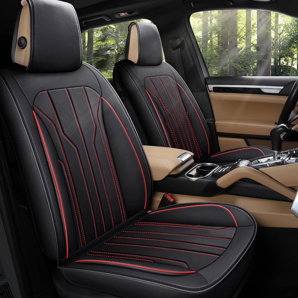 Leather Car Seat Covers, Full Set, Black Red U941722