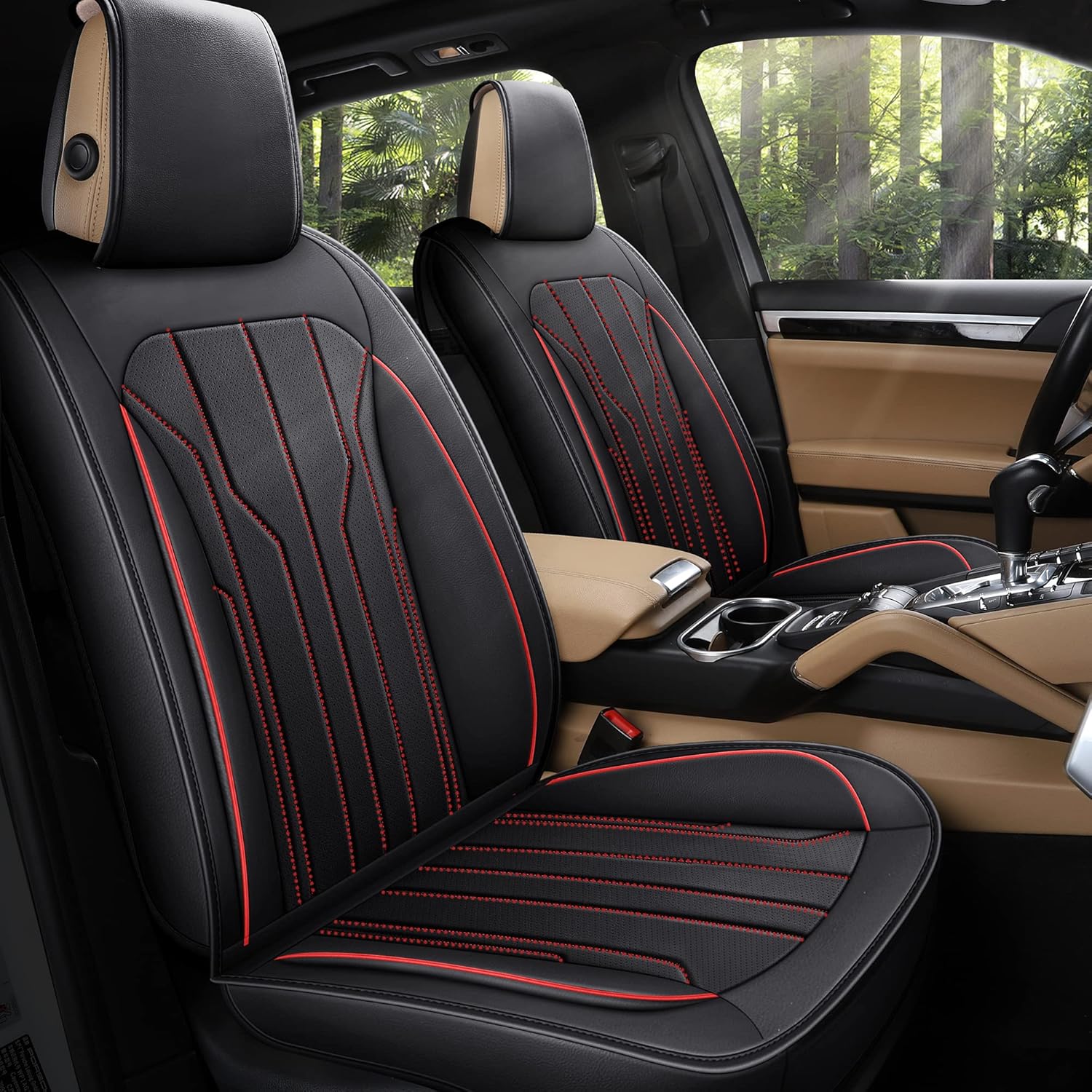 Leather Car Seat Covers, Full Set, Black Red U941722