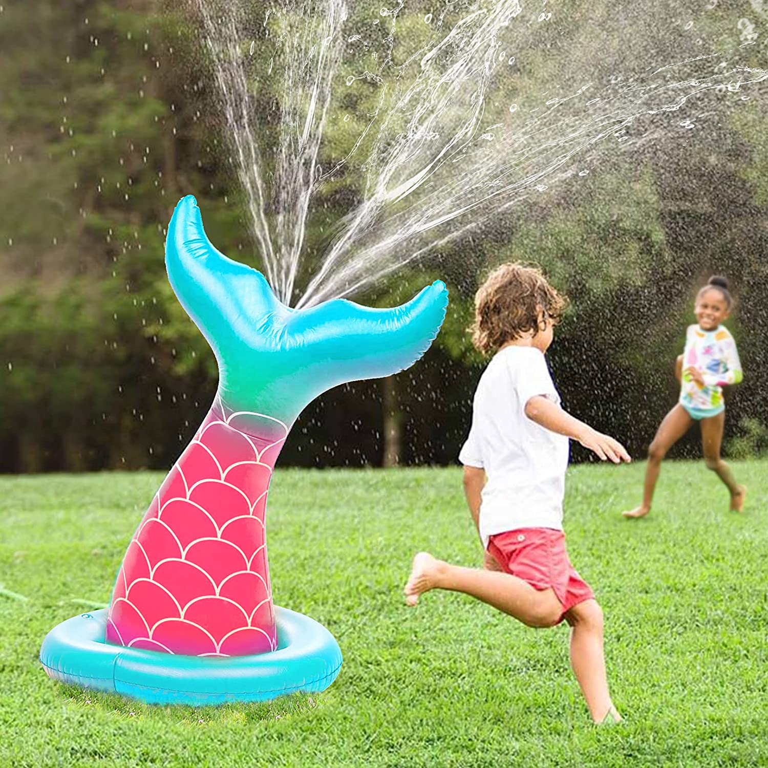 Pink Kids Inflatable Sprinkler Mermaid Sprayer E463429