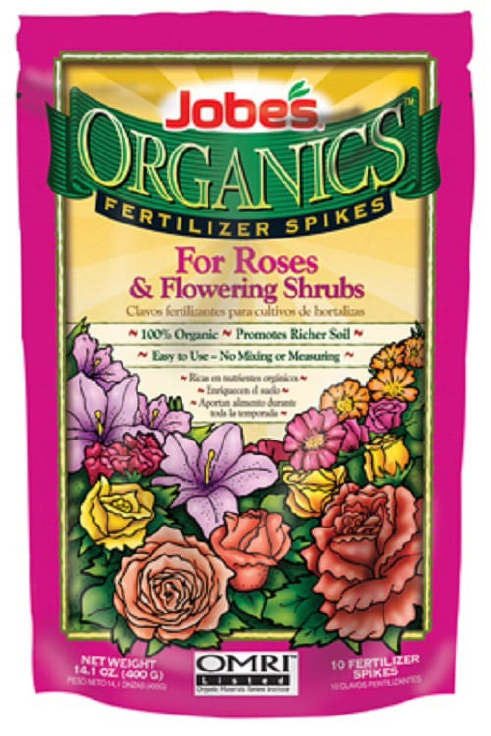 10 Pack Organic Fertilizer Spikes for Rose and Flowering Shrub N945