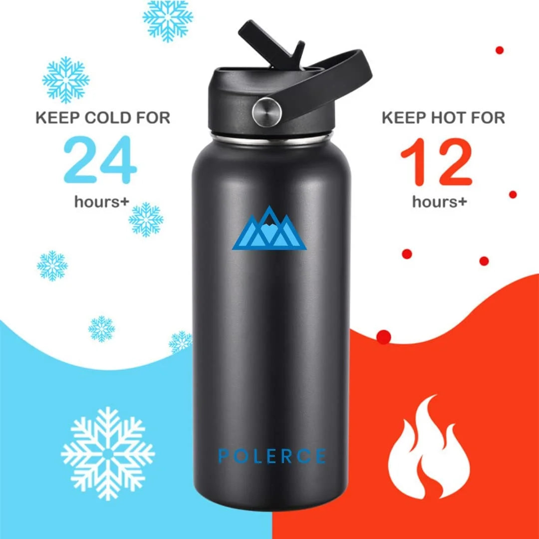 24 Oz White Stainless Steel Vacuum Insulated Bottle with 3 Lids Y447752