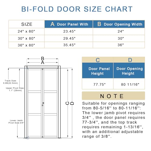 Bi-Fold Mirrored Door 30" x 80" with Hardware Kit F3845
