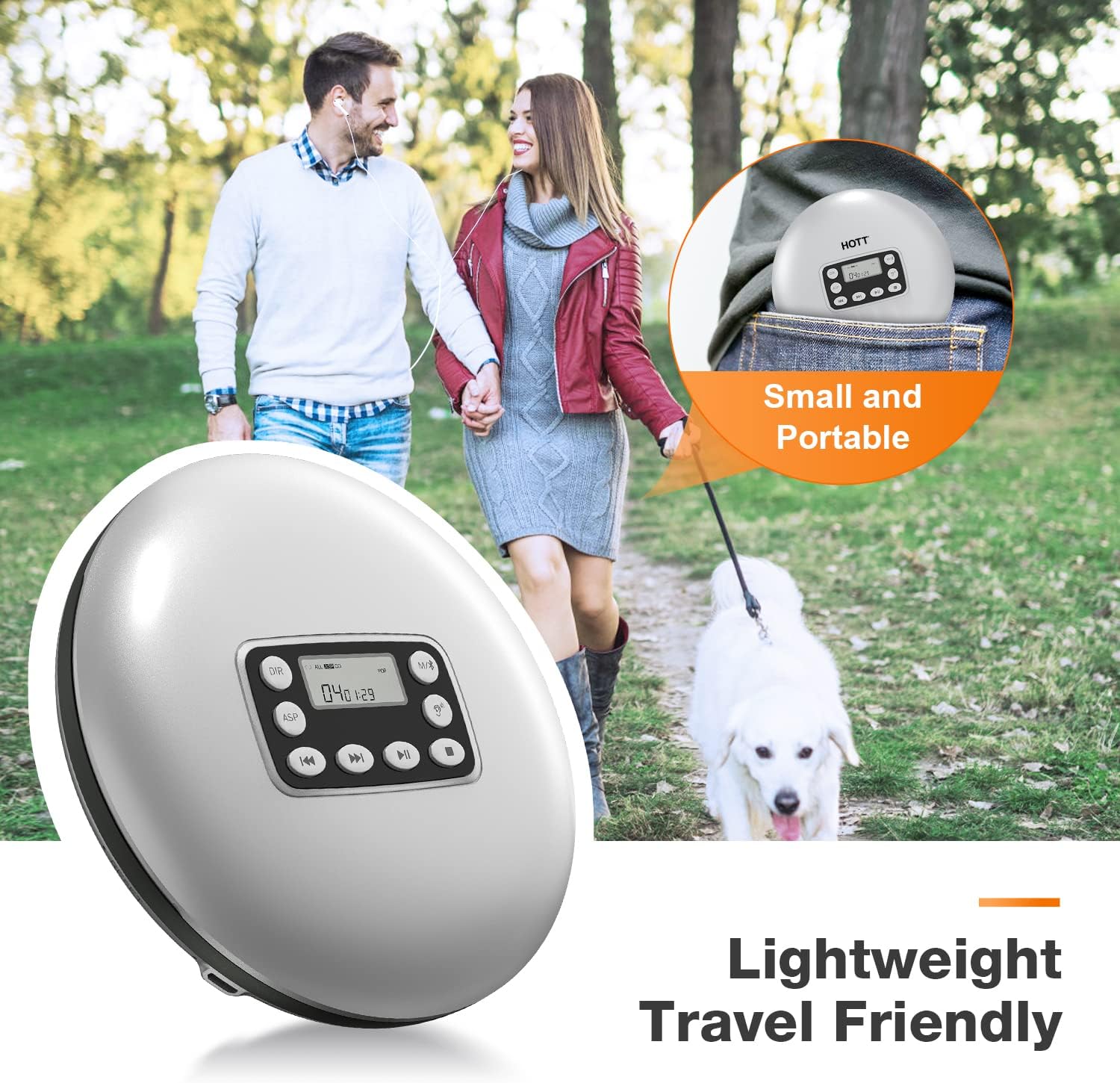 Silver Rechargeable Portable CD Player with Bluetooth V6173