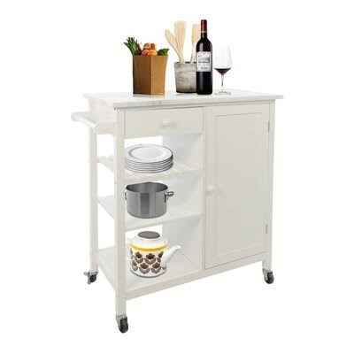 Rolling Kitchen Island Cart with Marble Top with Storage Drawer & Cabinet M328156