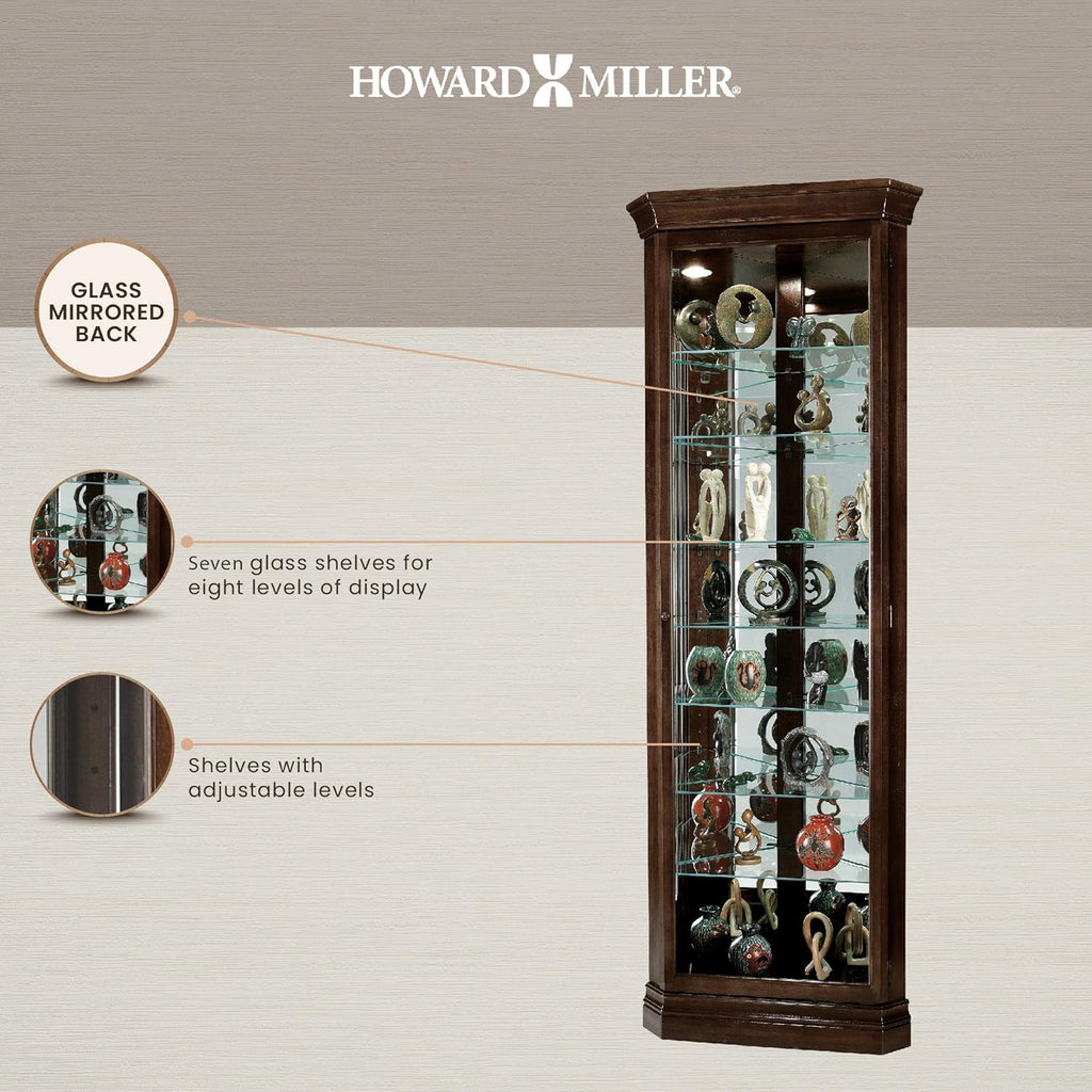 Espresso Curio Cabinet with Seven Glass Shelves and Locking Door K495638