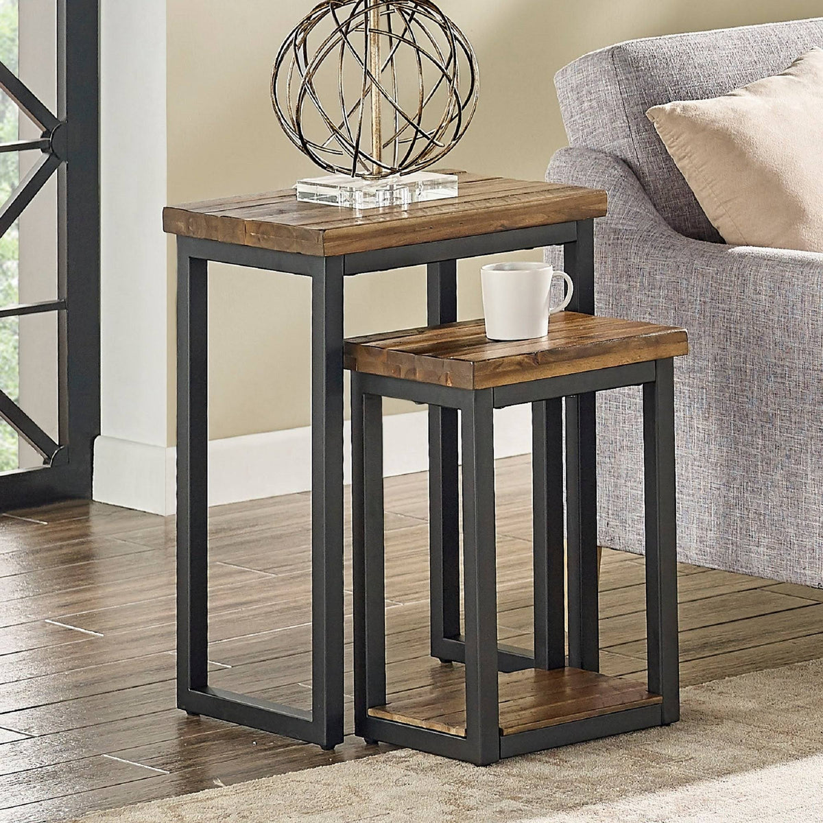 Rustic Wood Nesting End Tables (Set of 2) A89999