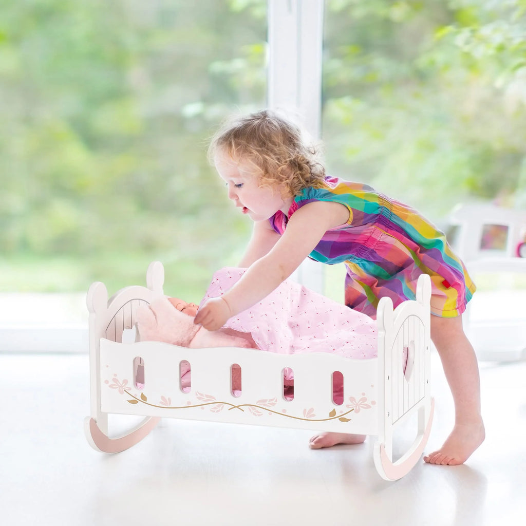 White Wooden Doll Cradle Rocking Doll Bed Q316318