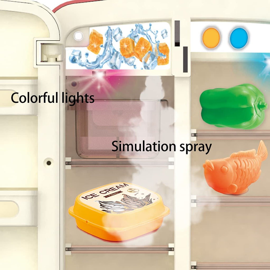 Kids Kitchen Toys Fridge Refrigerator Play Kitchen Set with Accessories Music and Light D541
