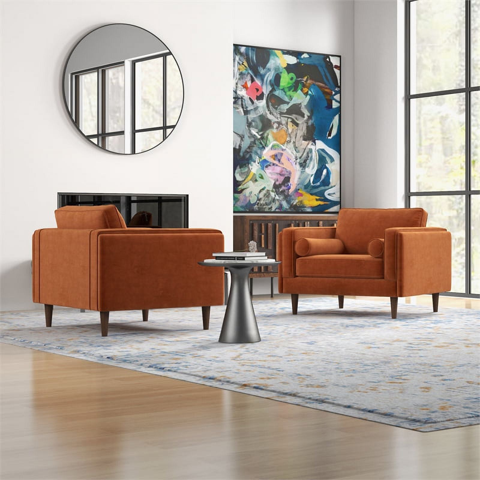 Orange Velvet Lounge Chair Set of 2 X394
