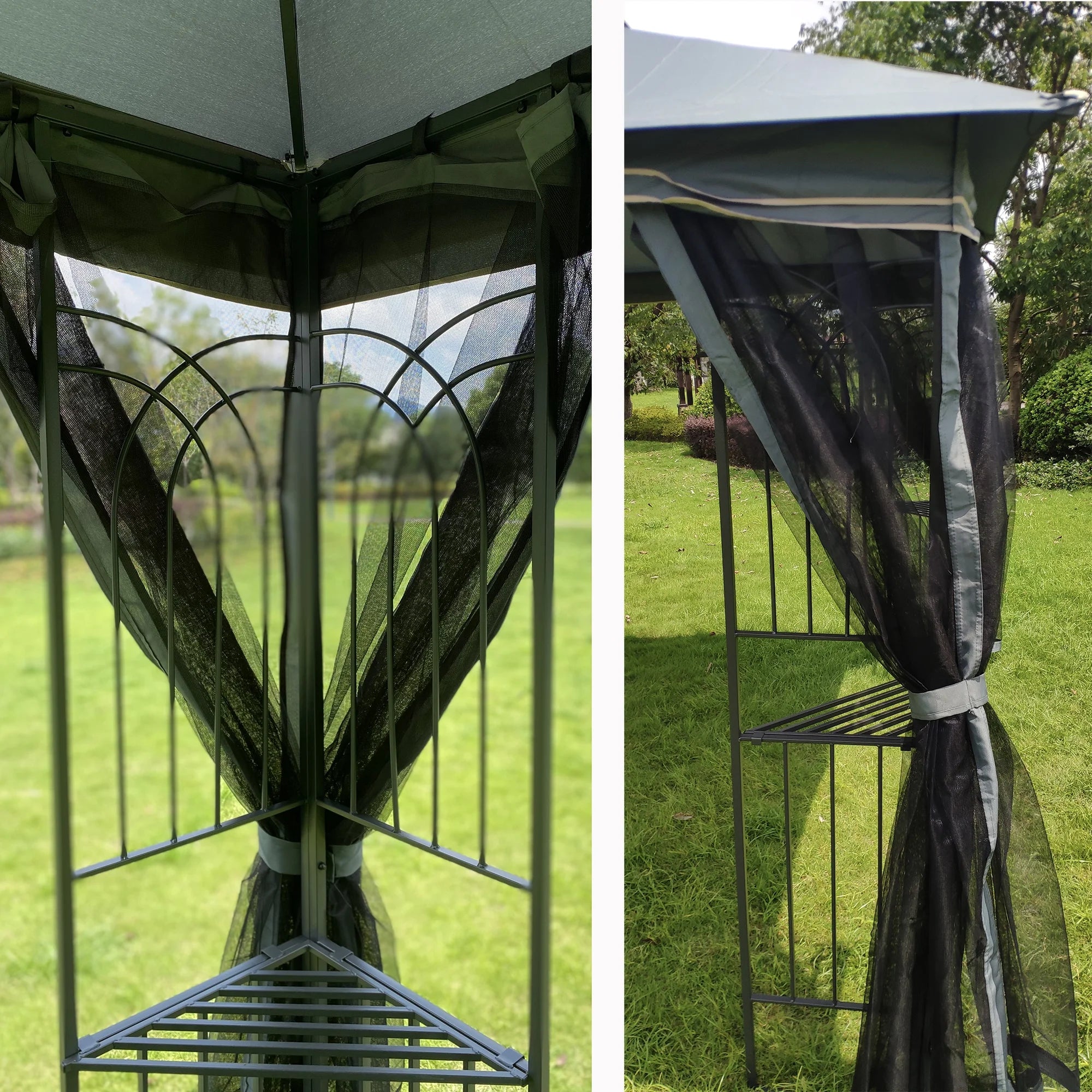 Gray Outdoor Patio Gazebo Canopy Tent with Ventilated Double Roof and Mosquito Net Q1215